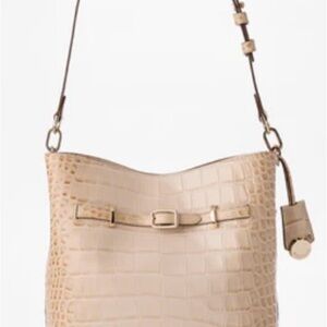 Brahmin Celina Cloud Dancer Pagoda Croc-Embossed Shoulder Bag